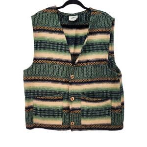 Vtg. Senor Lopez Baja Blanket Green Striped Southwest Boho Hippie Vest Men's L